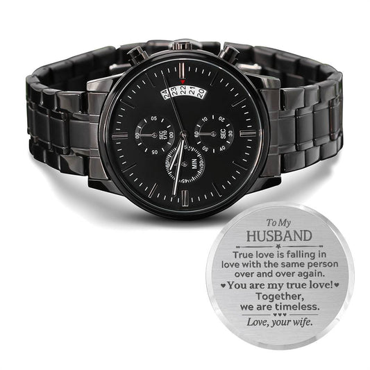 To My Husband - Engraved Men's Watch, Gift from Wife