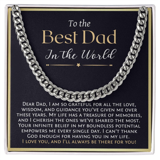 Christian gift for father from daughter of son. Best dad gift. Cuban link man necklace with soulful message card.