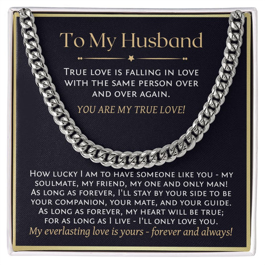 To My Husband Cuban Chain Necklace, Romantic Gift for Husband with Love Message