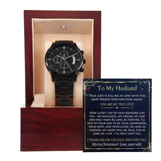 Christmas gift for husband, men's watch with I Love You message card.  