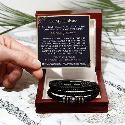 Christmas gift for husband. Bracelet with engraving ''Love You Forever'' and message card.